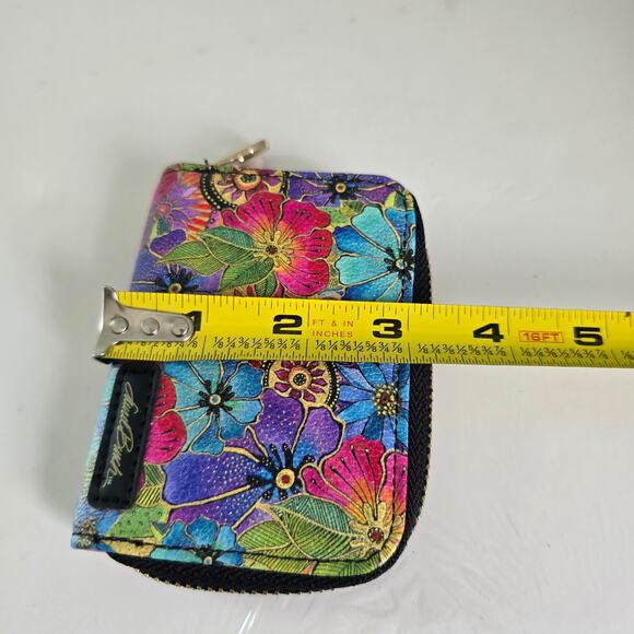 Laurel Burch Blossoming Floral Design Card Wallet Secure Zippered Travel Artsy - Picture 9 of 9